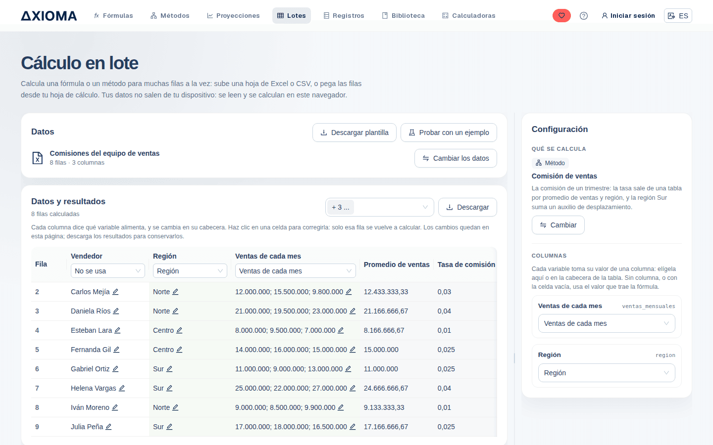 Una hoja de Excel entera, calculada en segundos